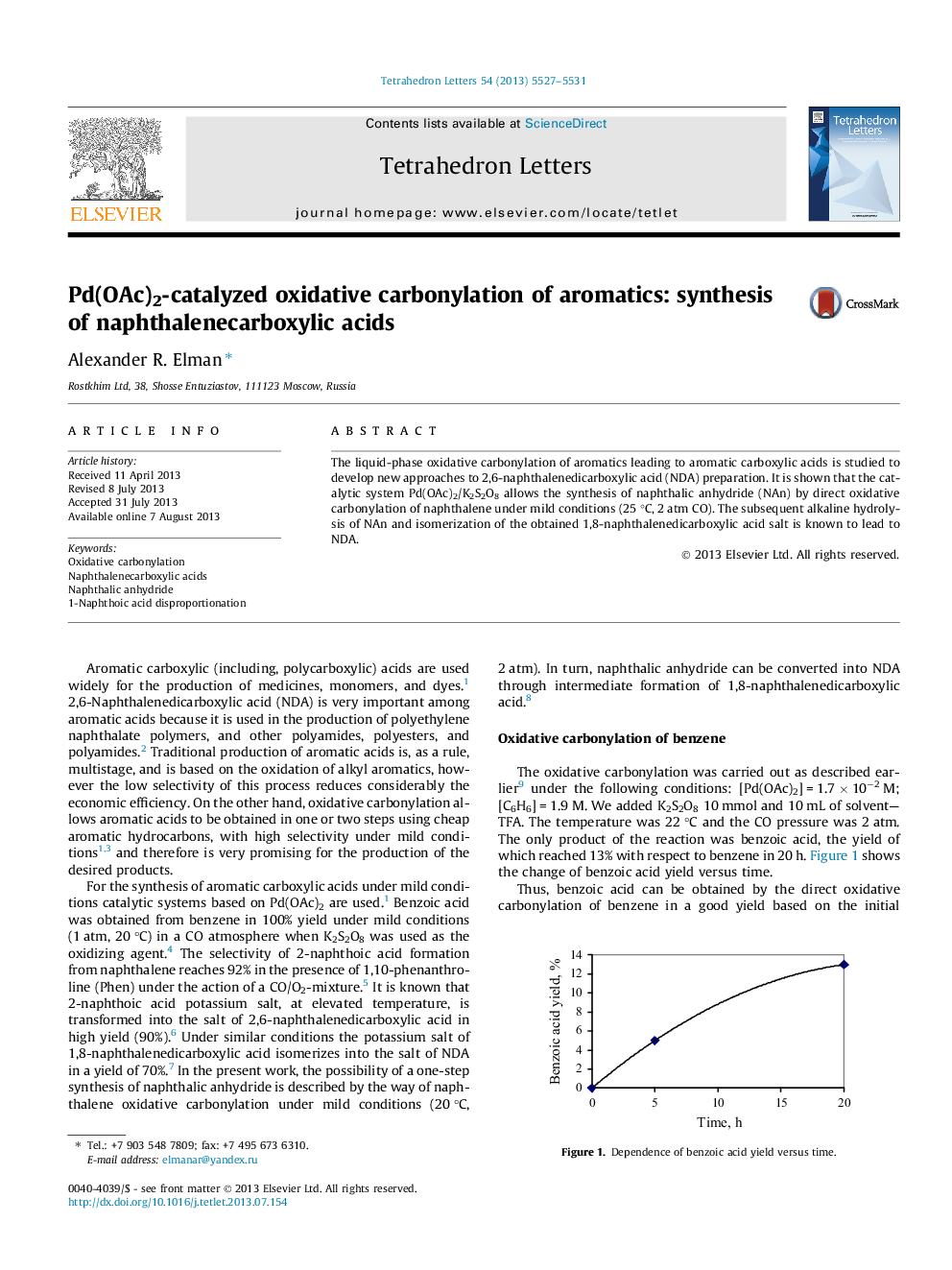 عکس صفحه اول مقاله: Pd(OAc)2-catalyzed oxidative carbonylation of aromatics: synthesis of naphthalenecarboxylic acids Pd(OAc)2-catalyzed oxidative carbonylation of aromatics: synthesis of naphthalenecarboxylic acids
