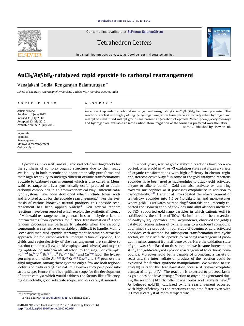 AuCl3/AgSbF6-catalyzed rapid epoxide to carbonyl rearrangement