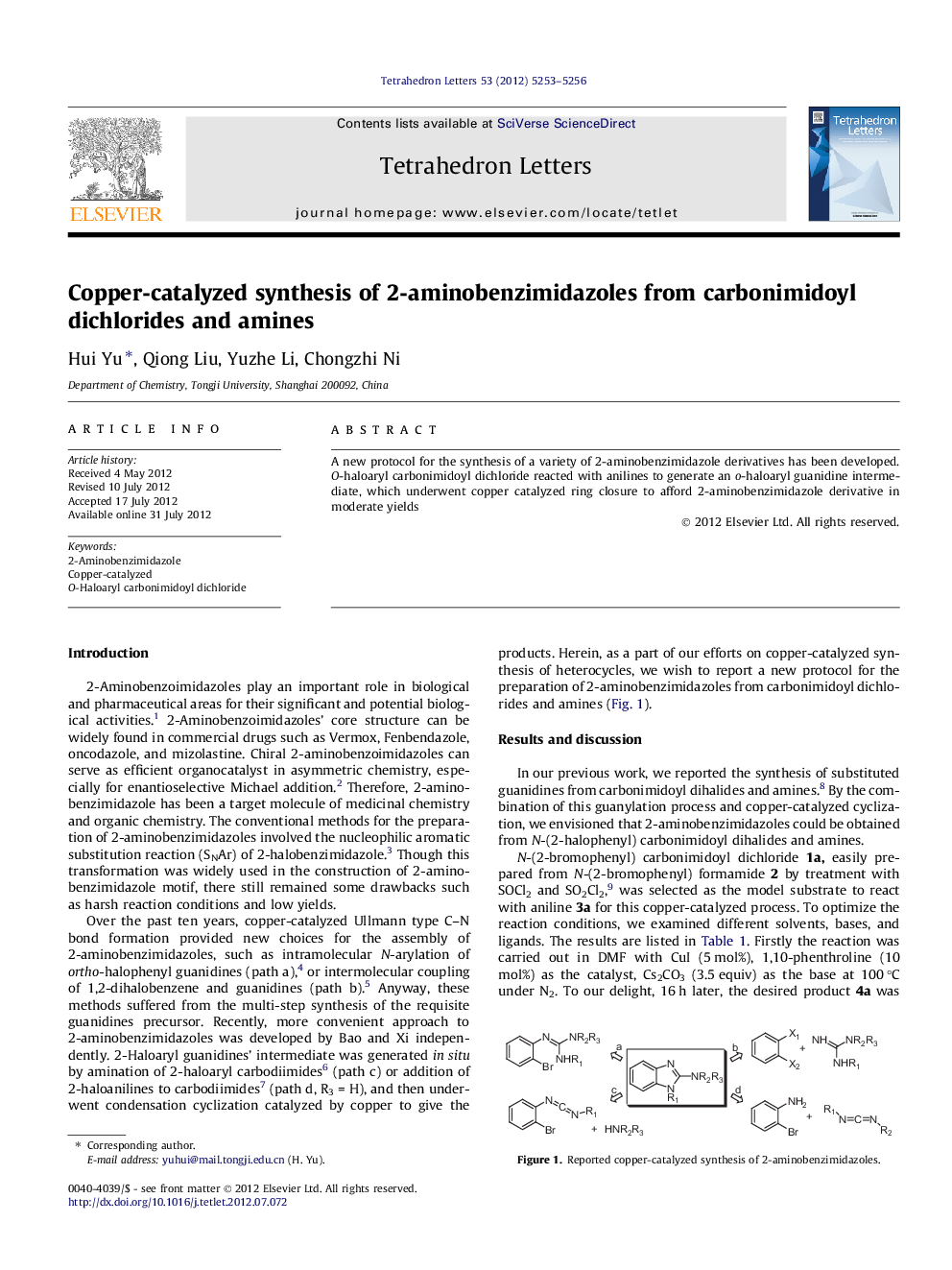 Copper-catalyzed synthesis of 2-aminobenzimidazoles from carbonimidoyl dichlorides and amines