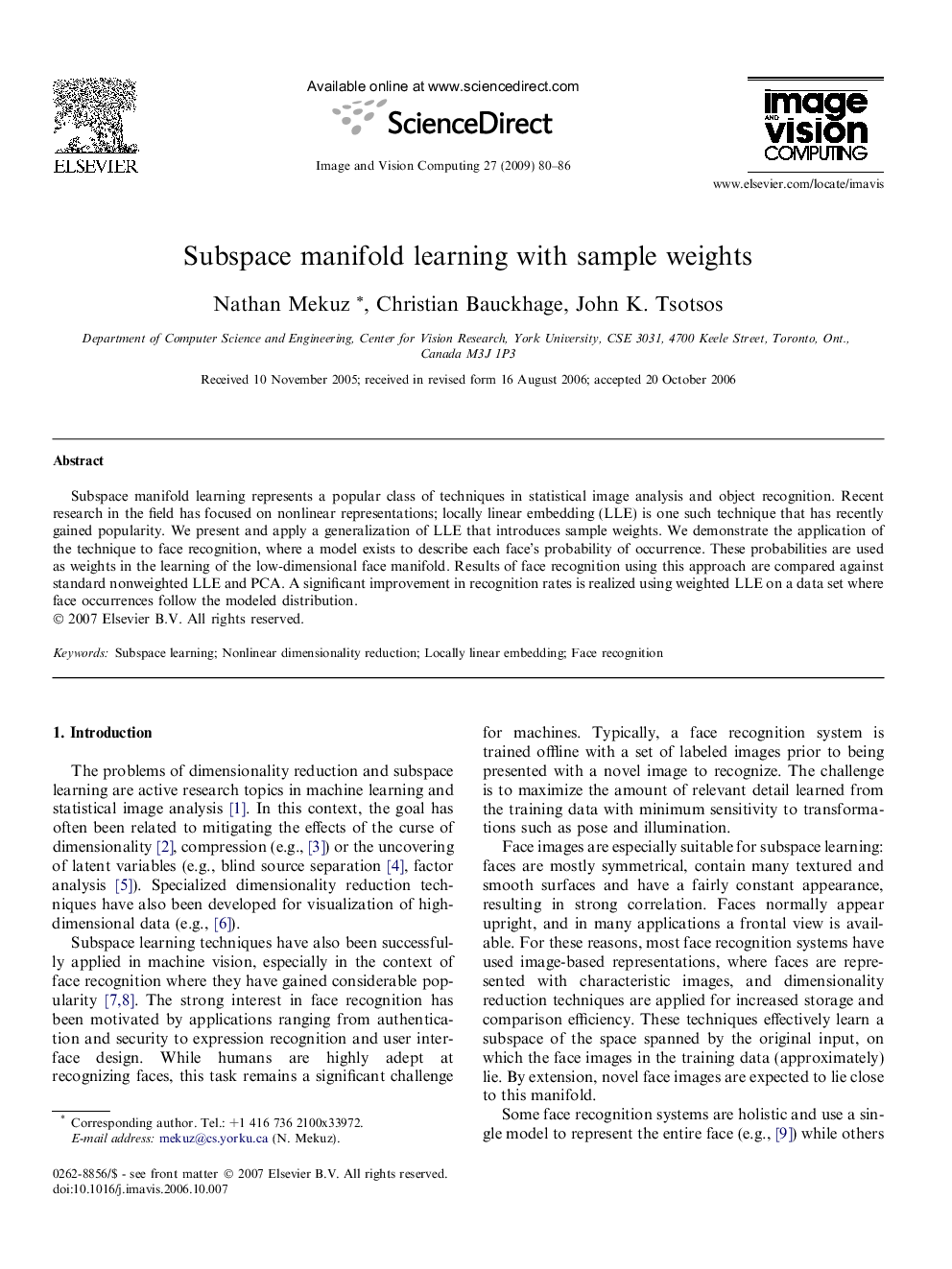 Subspace manifold learning with sample weights