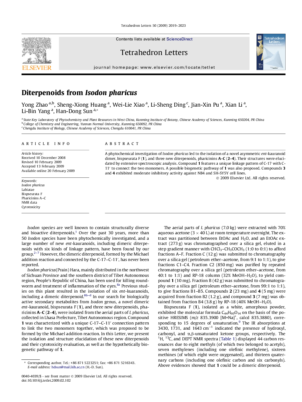 Diterpenoids from Isodon pharicus