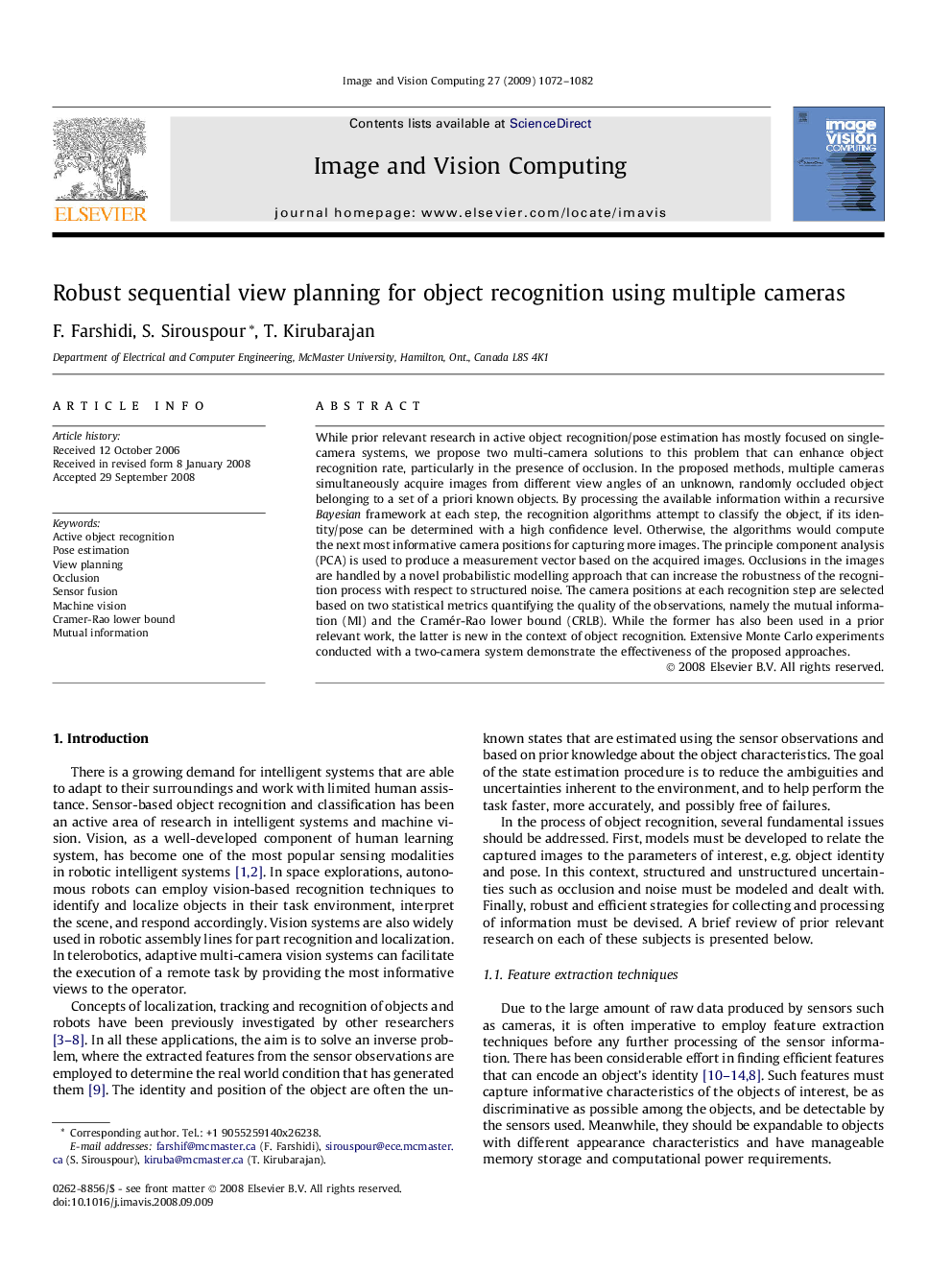 Robust sequential view planning for object recognition using multiple cameras