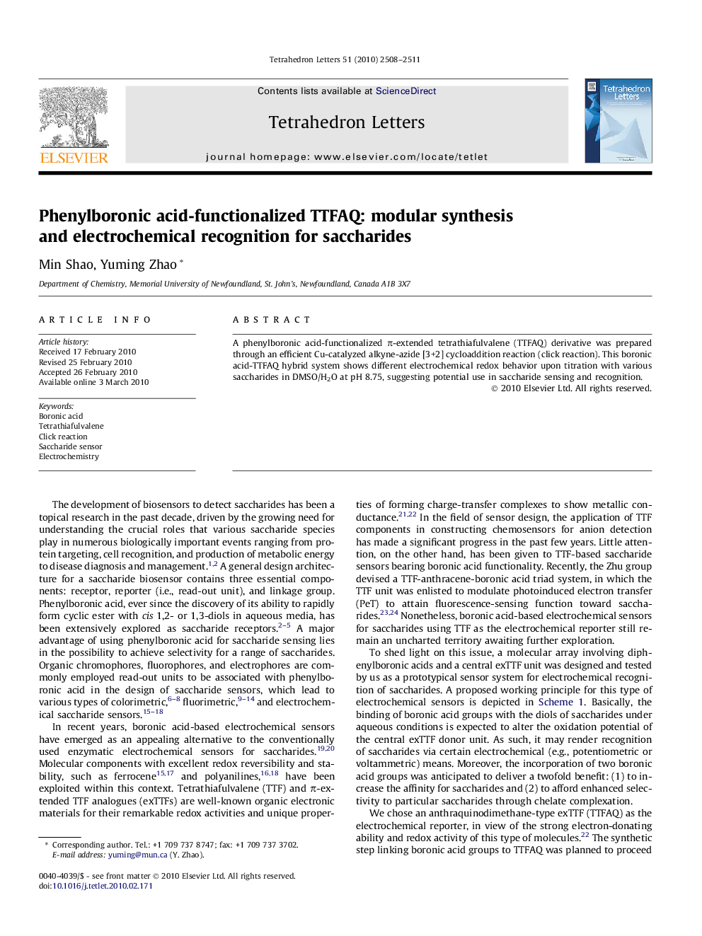 Phenylboronic acid-functionalized TTFAQ: modular synthesis and electrochemical recognition for saccharides