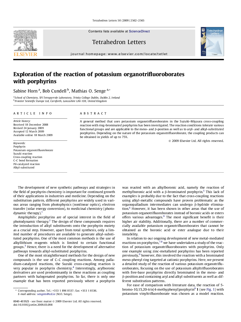 Exploration of the reaction of potassium organotrifluoroborates with porphyrins