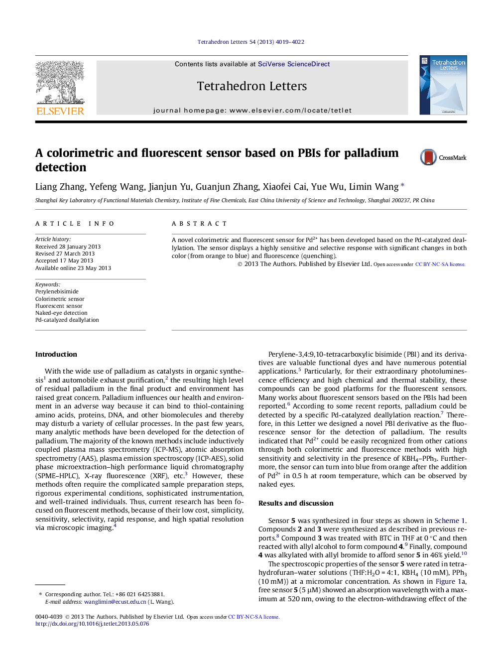 A colorimetric and fluorescent sensor based on PBIs for palladium detection