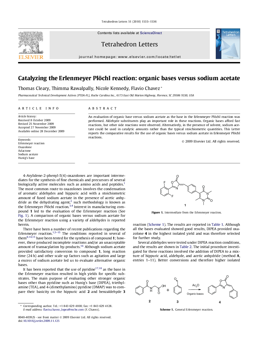 Catalyzing the Erlenmeyer Plöchl reaction: organic bases versus sodium acetate