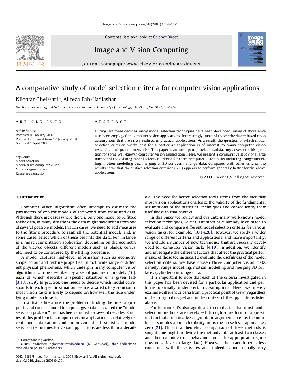 A comparative study of model selection criteria for computer vision applications