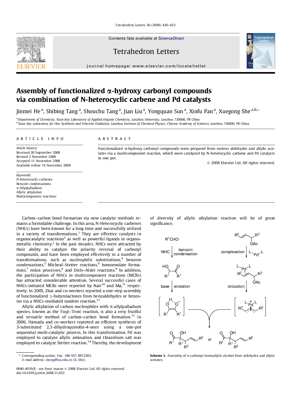 Assembly of functionalized Î±-hydroxy carbonyl compounds via combination of N-heterocyclic carbene and Pd catalysts