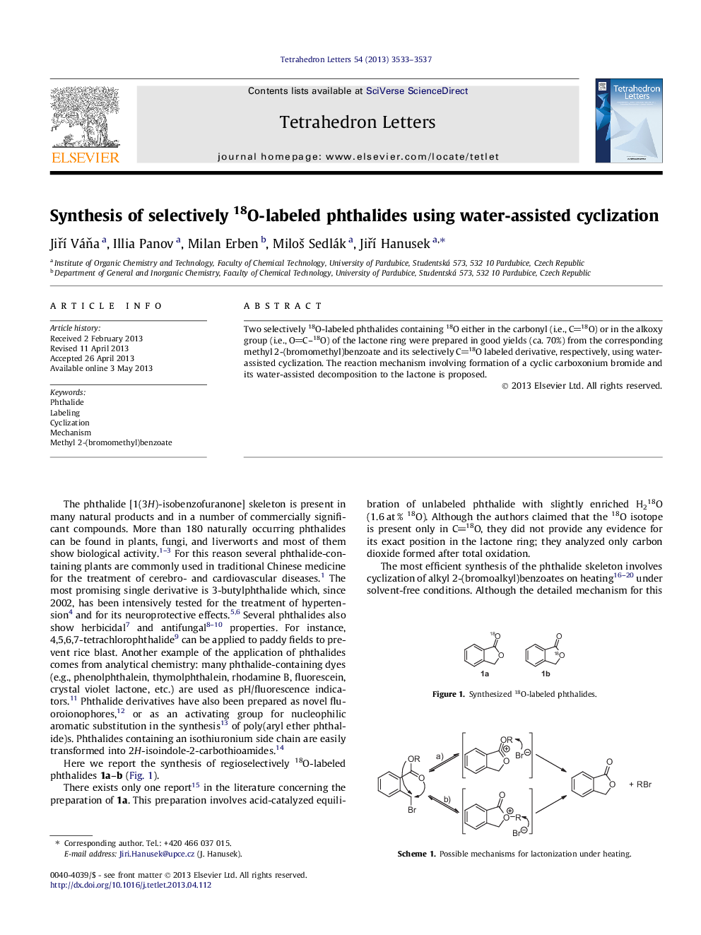 Synthesis of selectively 18O-labeled phthalides using water-assisted cyclization