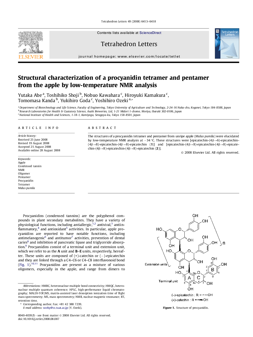 Structural characterization of a procyanidin tetramer and pentamer from the apple by low-temperature NMR analysis