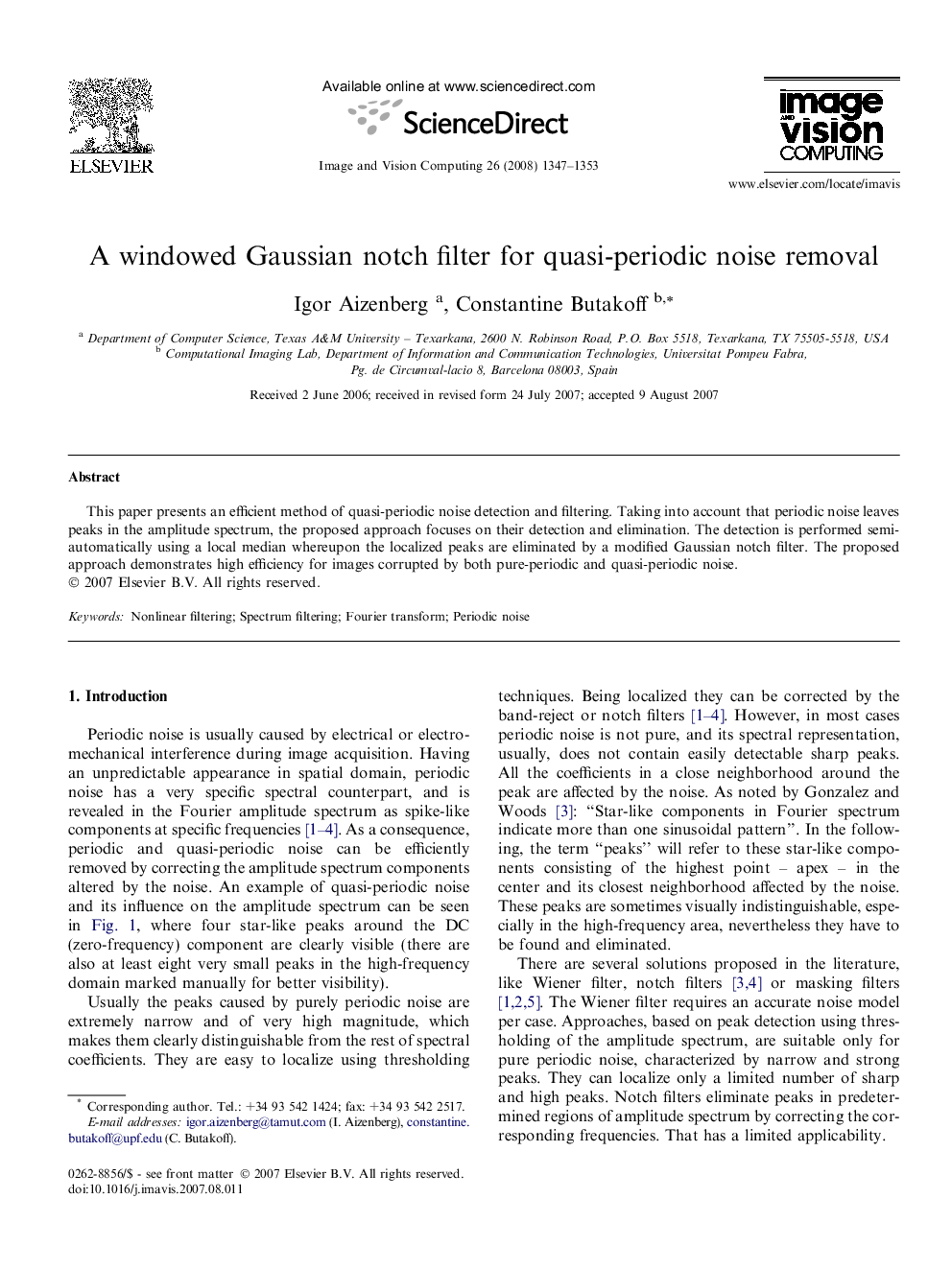 A windowed Gaussian notch filter for quasi-periodic noise removal