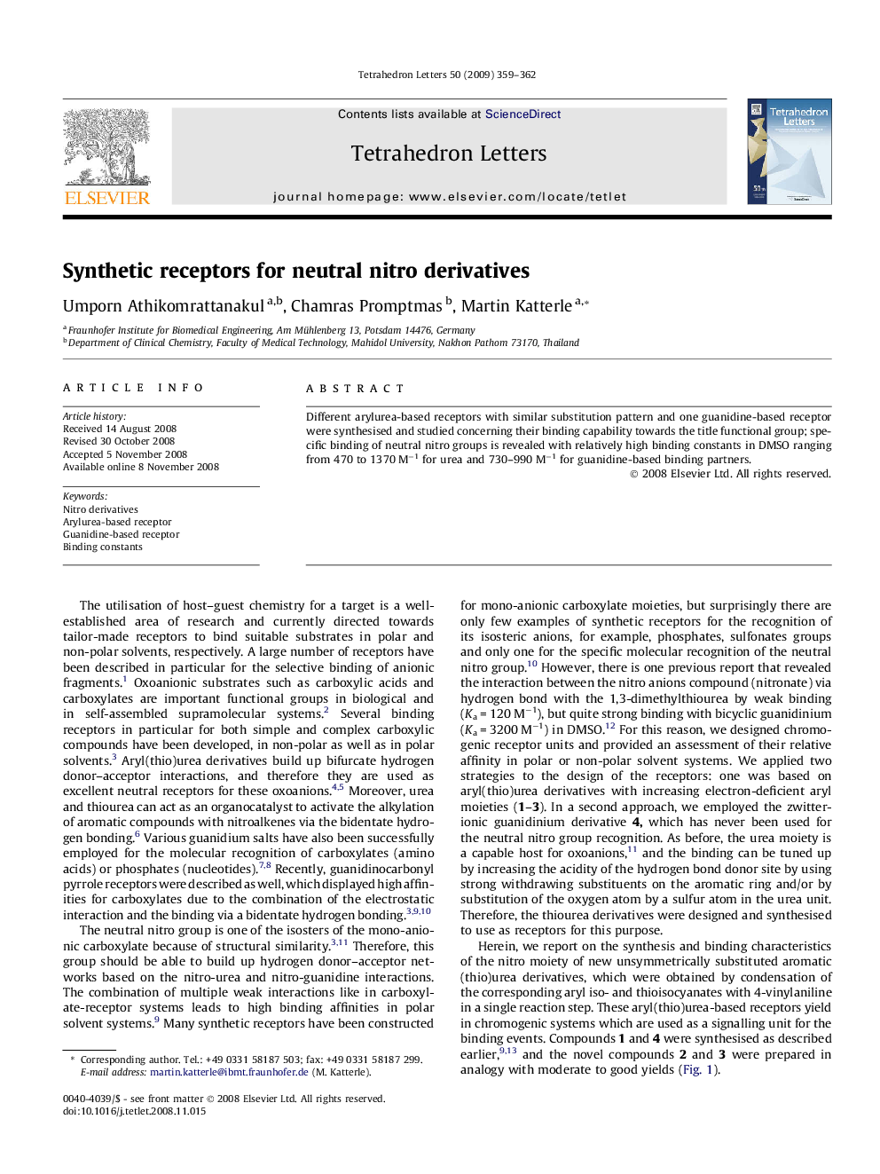 Synthetic receptors for neutral nitro derivatives