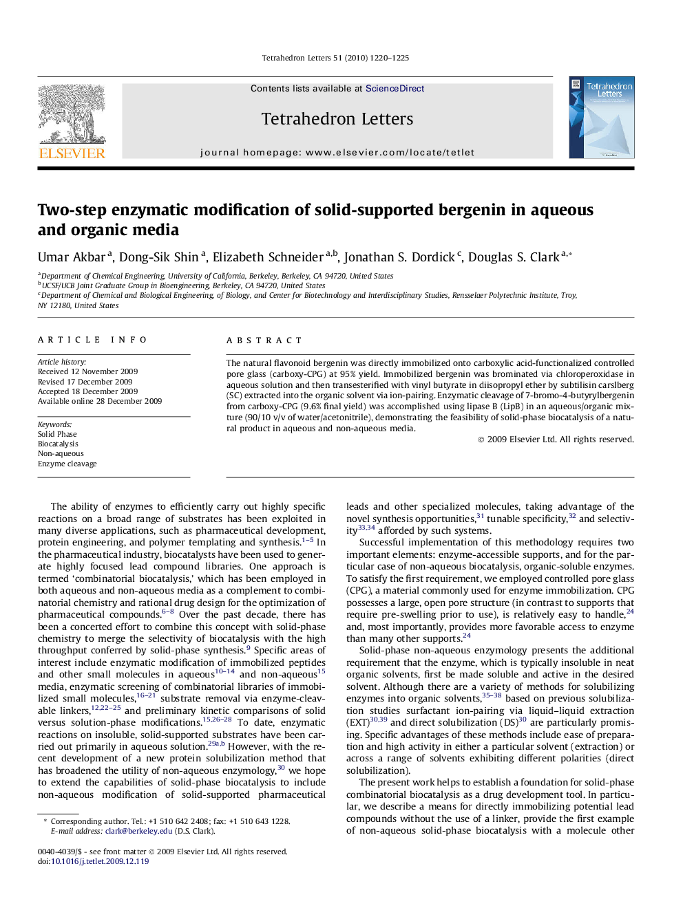 Two-step enzymatic modification of solid-supported bergenin in aqueous and organic media