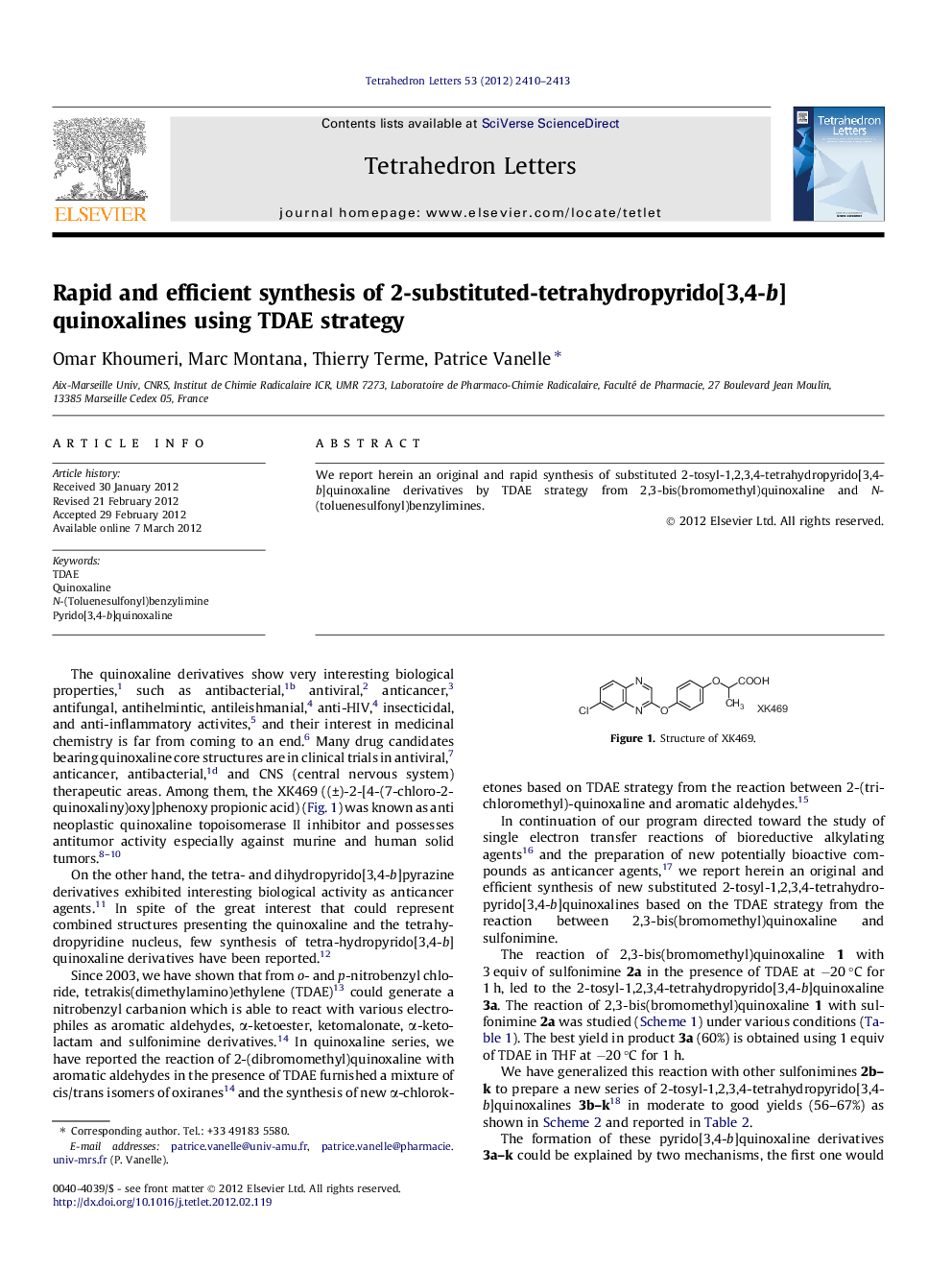 Rapid and efficient synthesis of 2-substituted-tetrahydropyrido[3,4-b]quinoxalines using TDAE strategy