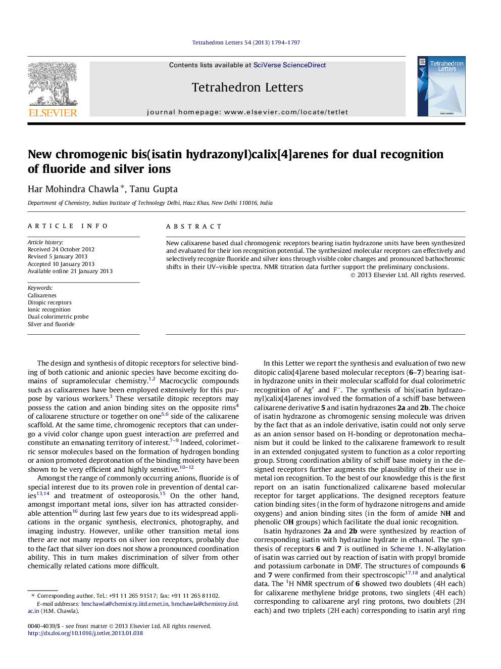 New chromogenic bis(isatin hydrazonyl)calix[4]arenes for dual recognition of fluoride and silver ions