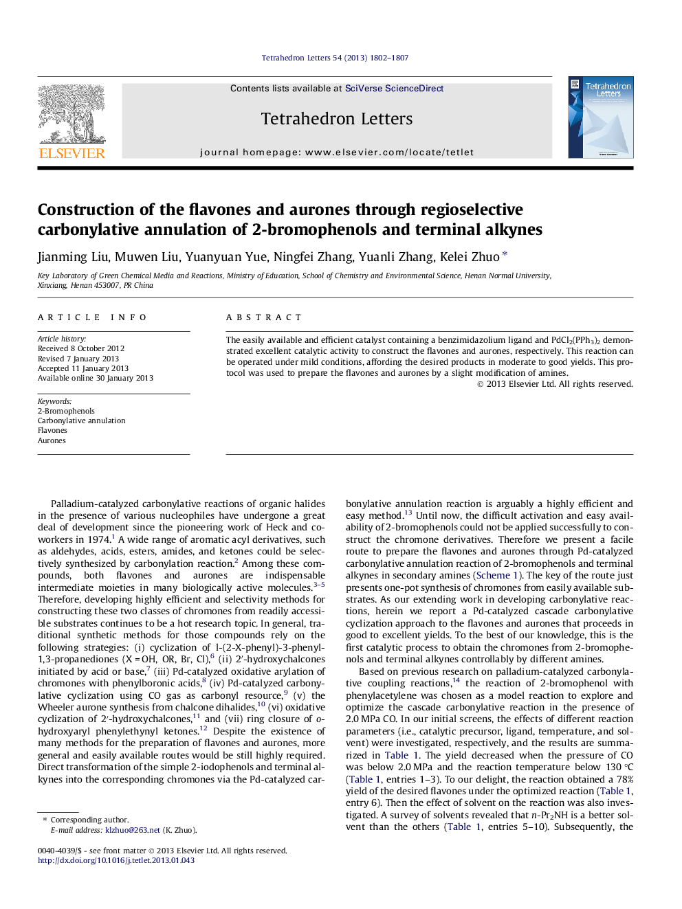 Construction of the flavones and aurones through regioselective carbonylative annulation of 2-bromophenols and terminal alkynes