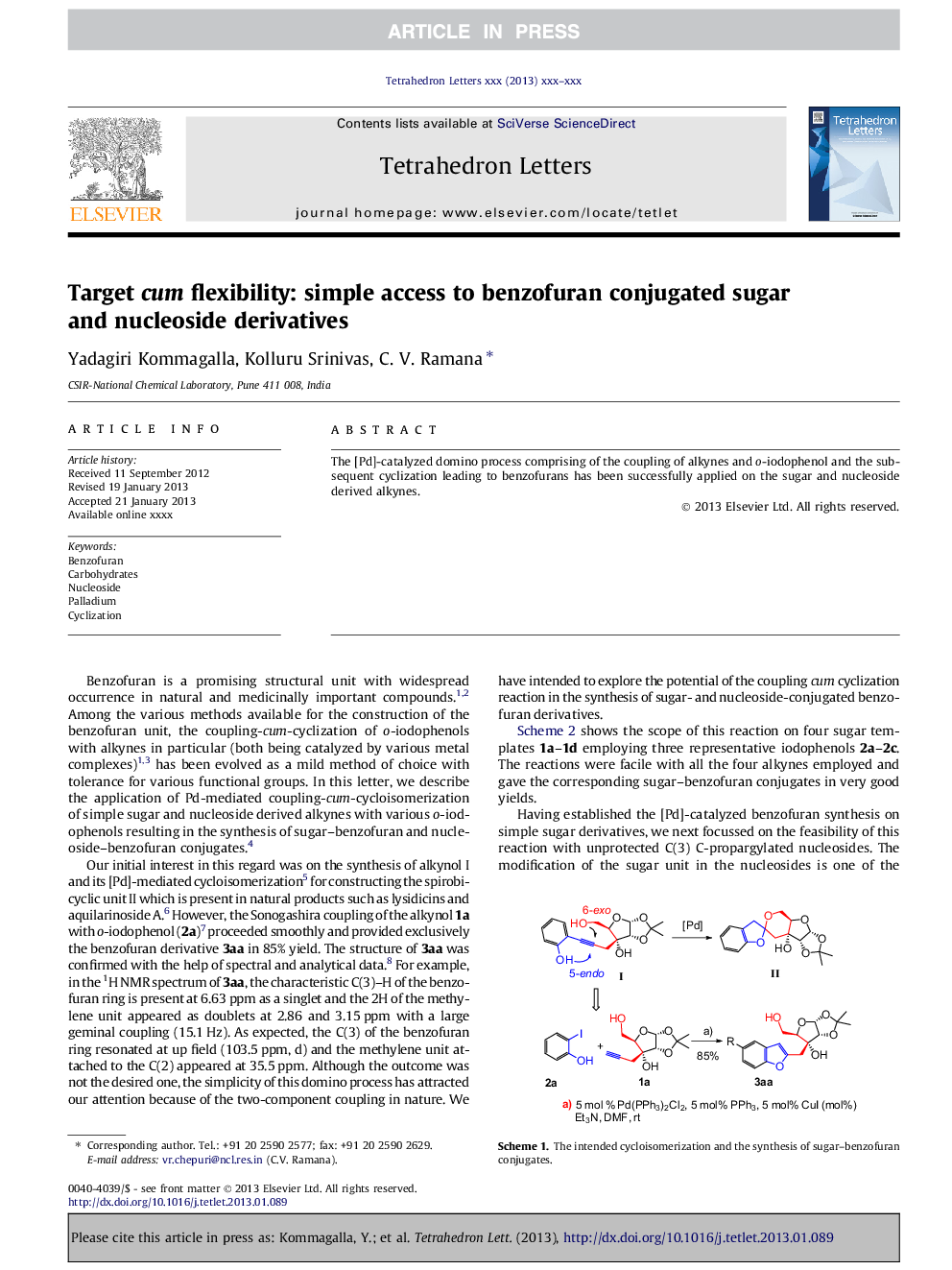 Target cum flexibility: simple access to benzofuran conjugated sugar and nucleoside derivatives