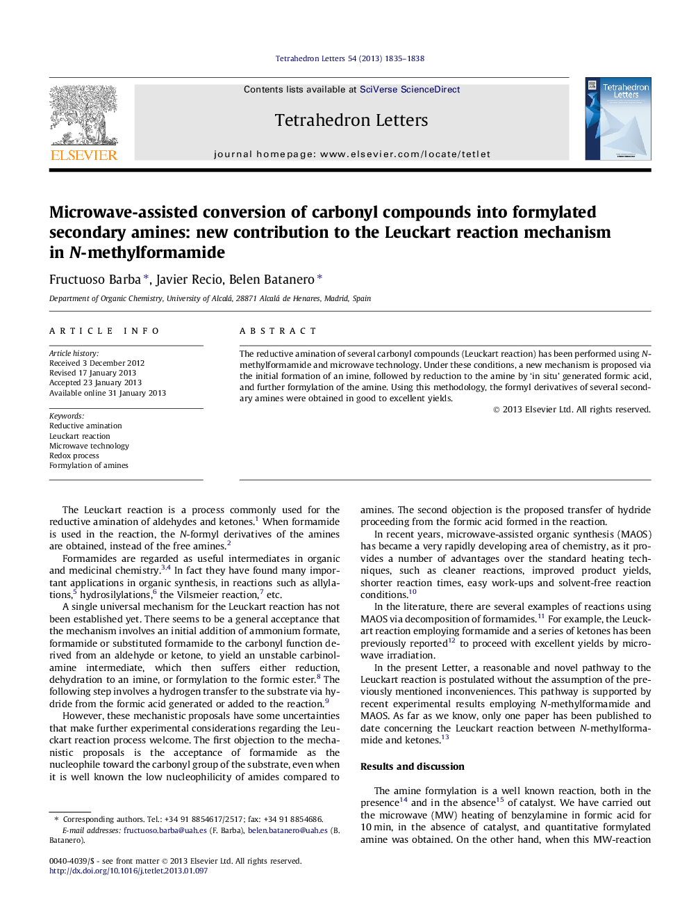 Microwave-assisted conversion of carbonyl compounds into formylated secondary amines: new contribution to the Leuckart reaction mechanism in N-methylformamide