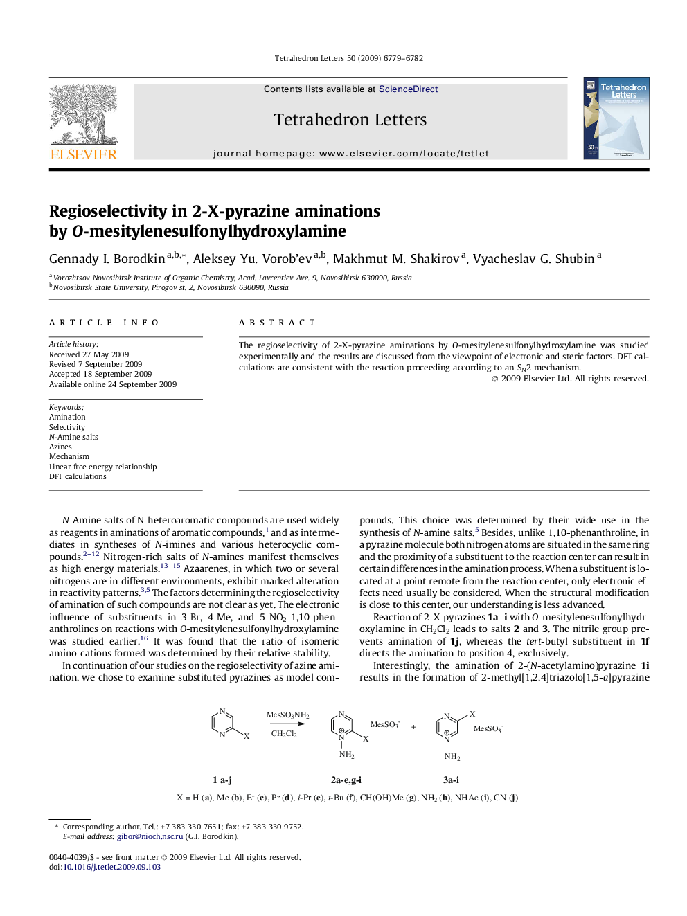 Regioselectivity in 2-X-pyrazine aminations by O-mesitylenesulfonylhydroxylamine