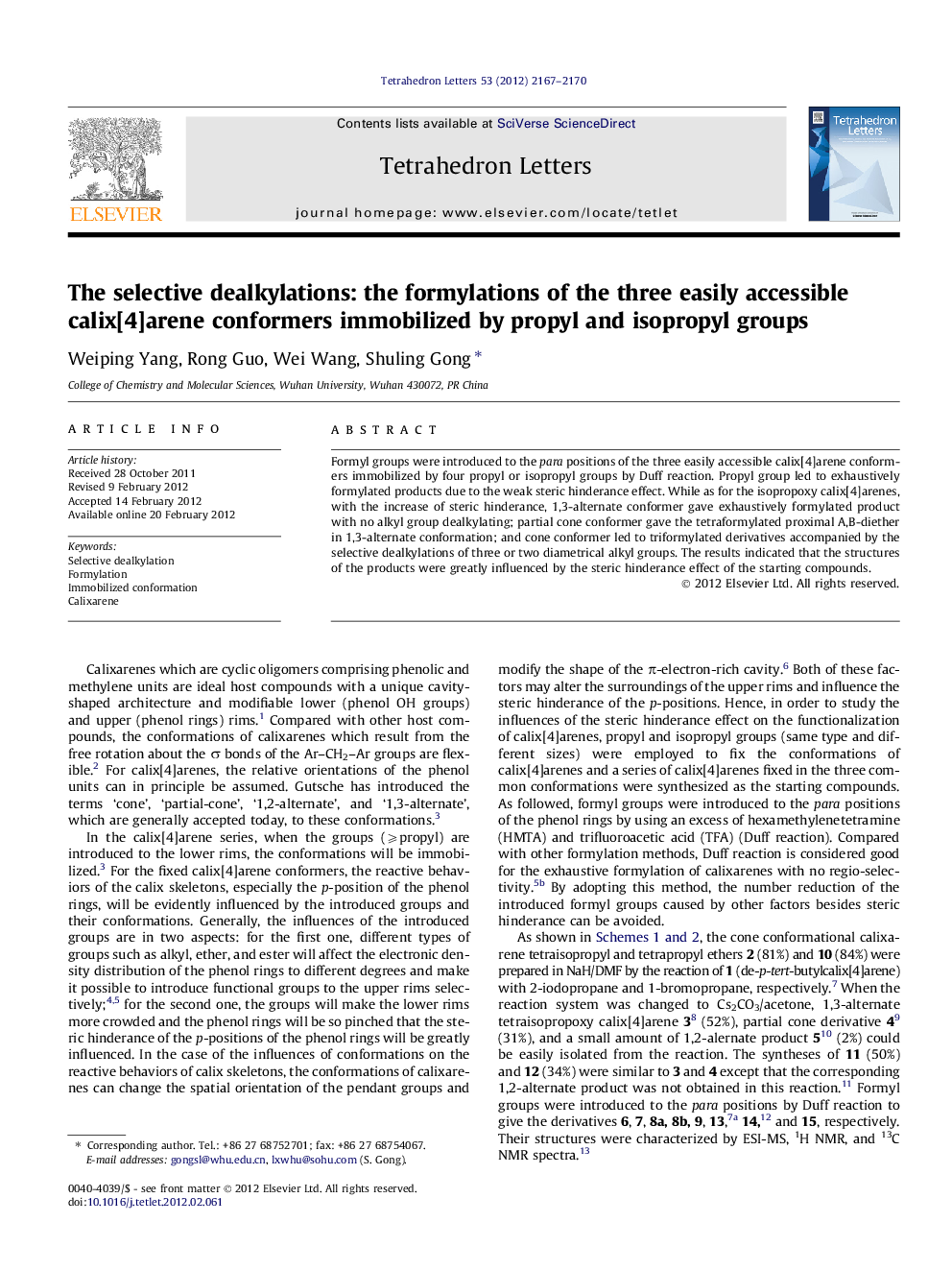 The selective dealkylations: the formylations of the three easily accessible calix[4]arene conformers immobilized by propyl and isopropyl groups