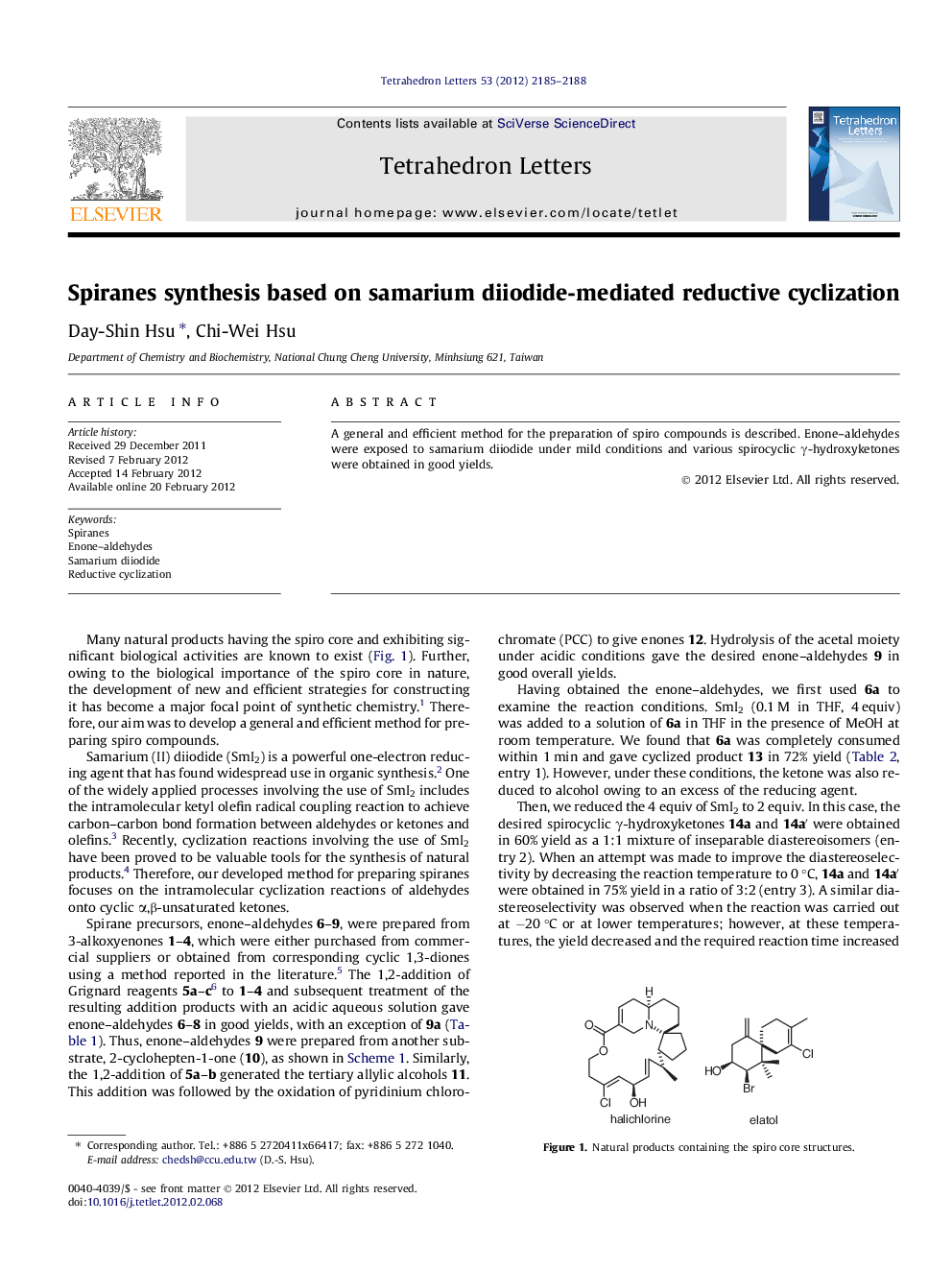 Spiranes synthesis based on samarium diiodide-mediated reductive cyclization