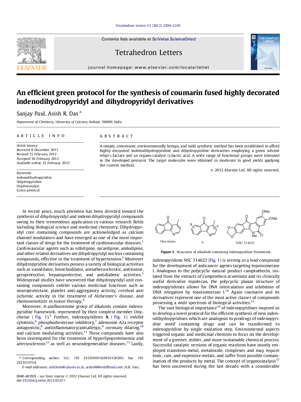 An efficient green protocol for the synthesis of coumarin fused highly decorated indenodihydropyridyl and dihydropyridyl derivatives