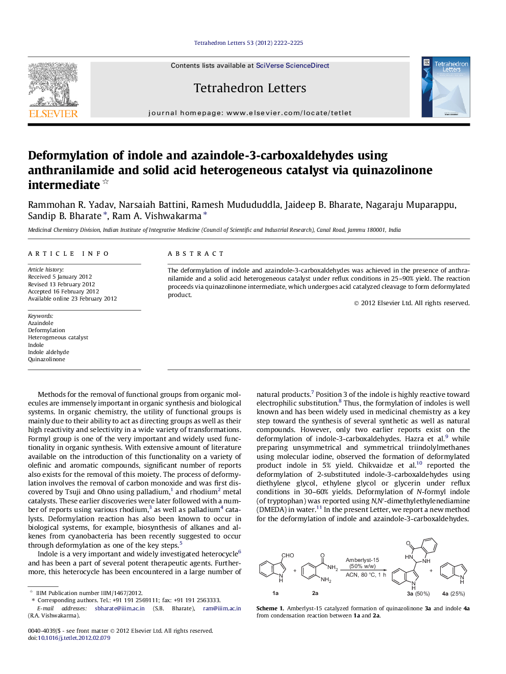 Deformylation of indole and azaindole-3-carboxaldehydes using anthranilamide and solid acid heterogeneous catalyst via quinazolinone intermediate