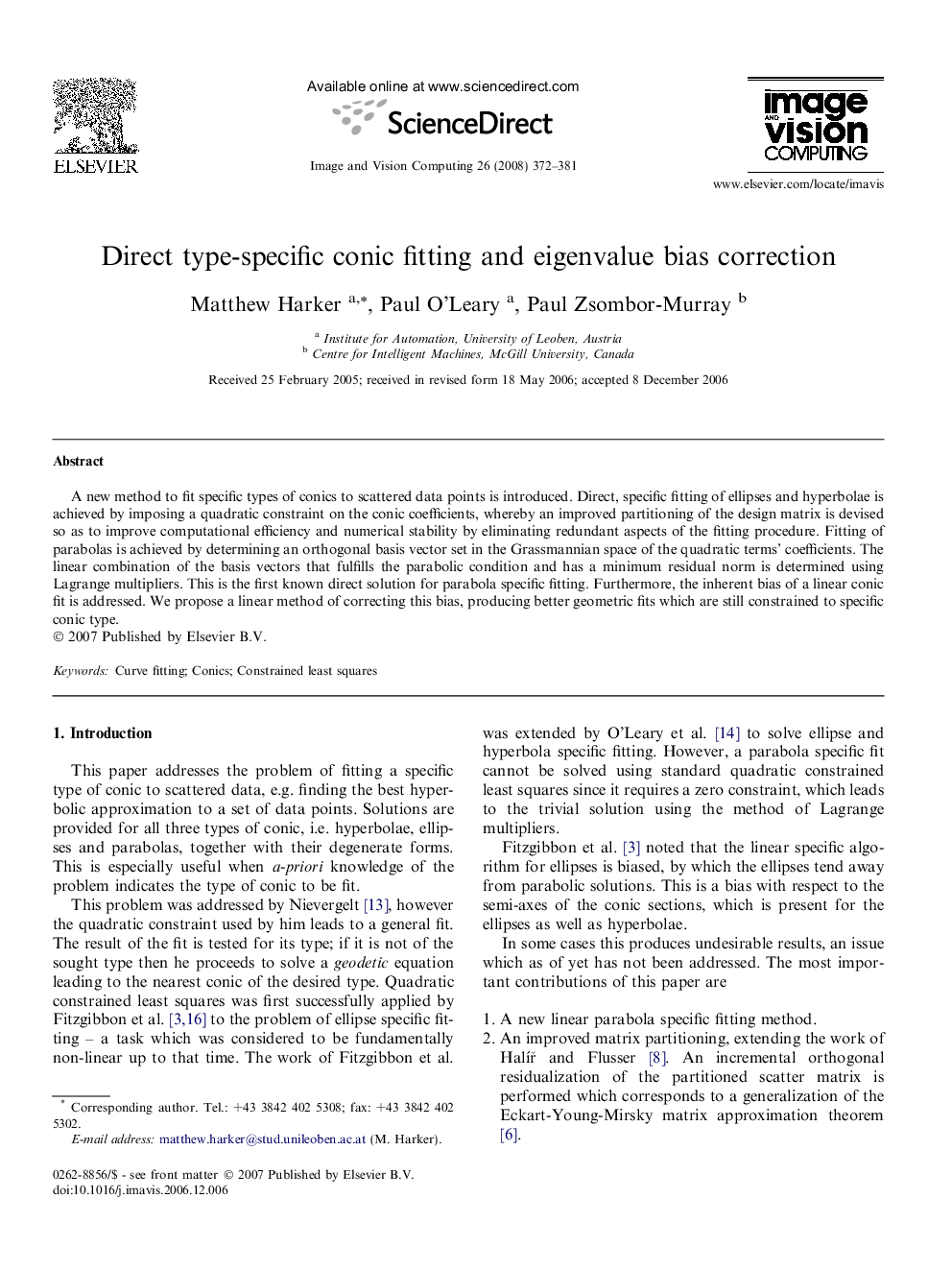 Direct type-specific conic fitting and eigenvalue bias correction