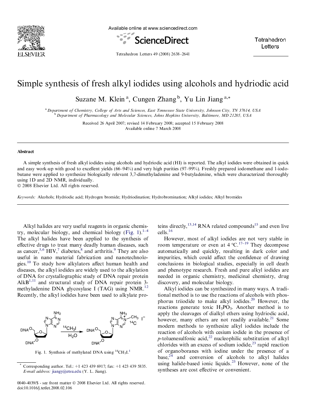 Simple synthesis of fresh alkyl iodides using alcohols and hydriodic acid