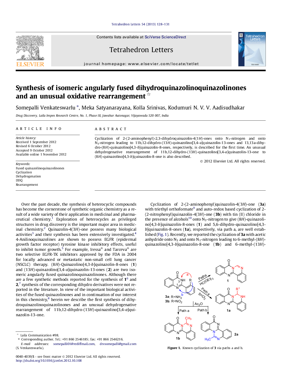 Synthesis of isomeric angularly fused dihydroquinazolinoquinazolinones and an unusual oxidative rearrangement