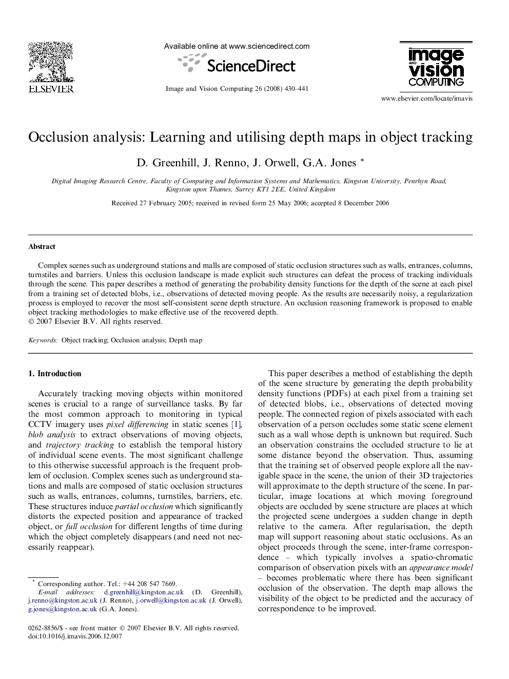 Occlusion analysis: Learning and utilising depth maps in object tracking