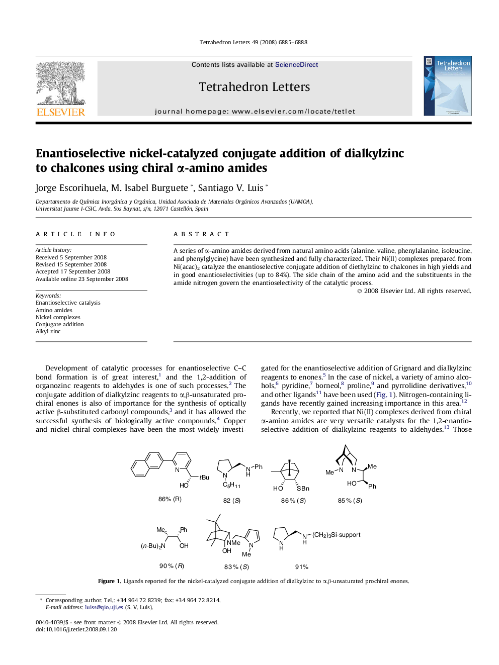 Enantioselective nickel-catalyzed conjugate addition of dialkylzinc to chalcones using chiral Î±-amino amides