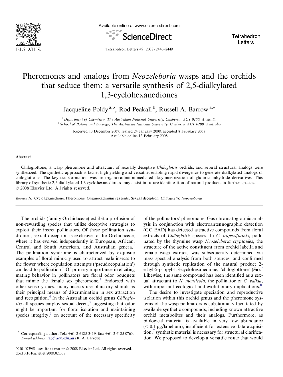 Pheromones and analogs from Neozeleboria wasps and the orchids that seduce them: a versatile synthesis of 2,5-dialkylated 1,3-cyclohexanediones