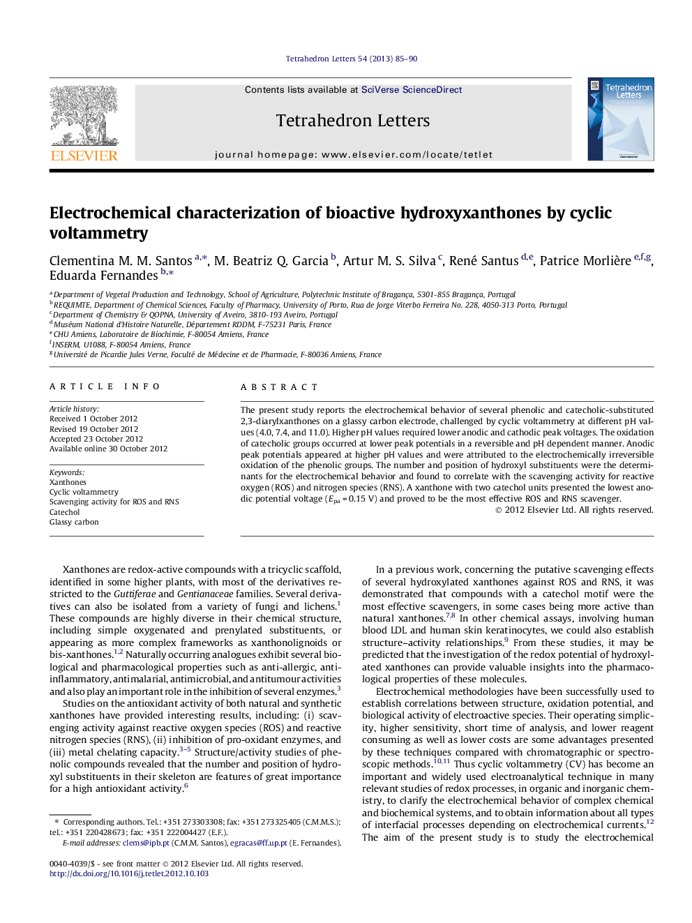 Electrochemical characterization of bioactive hydroxyxanthones by cyclic voltammetry