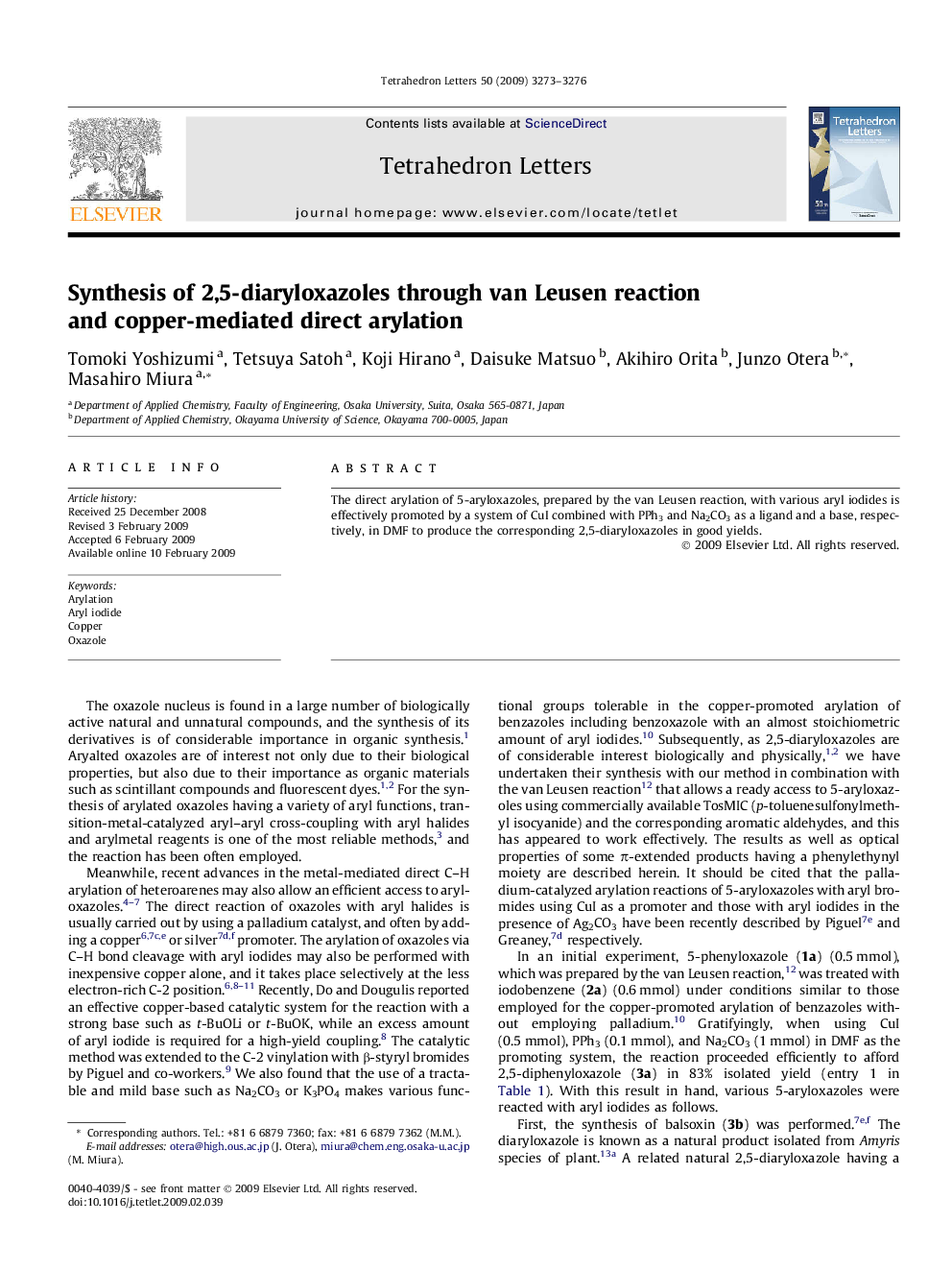 Synthesis of 2,5-diaryloxazoles through van Leusen reaction and copper-mediated direct arylation