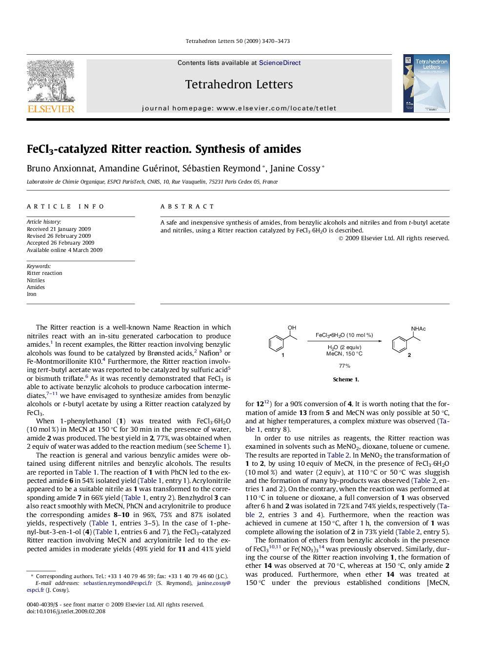 FeCl3-catalyzed Ritter reaction. Synthesis of amides