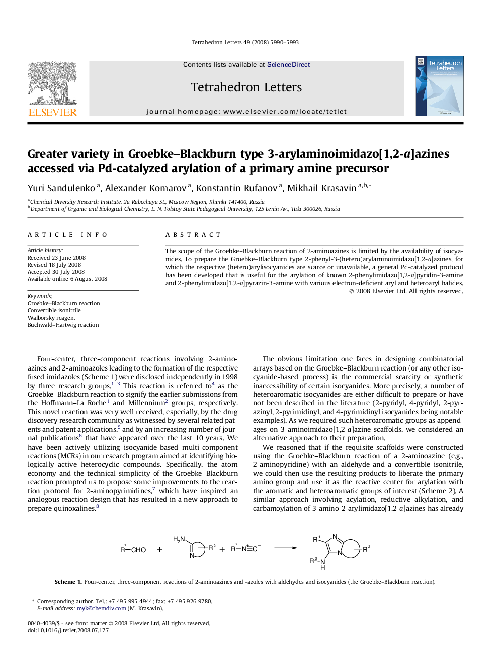 Greater variety in Groebke-Blackburn type 3-arylaminoimidazo[1,2-a]azines accessed via Pd-catalyzed arylation of a primary amine precursor