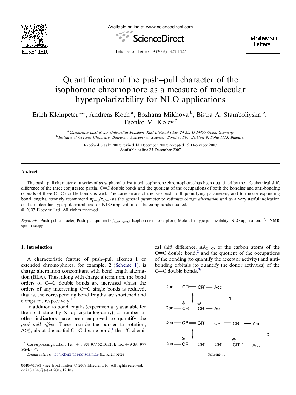 Quantification of the push-pull character of the isophorone chromophore as a measure of molecular hyperpolarizability for NLO applications