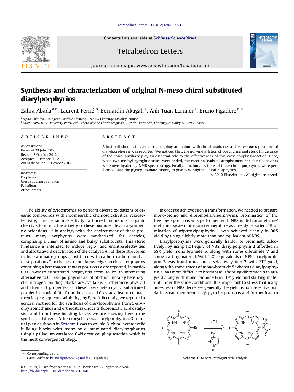 Synthesis and characterization of original N-meso chiral substituted diarylporphyrins