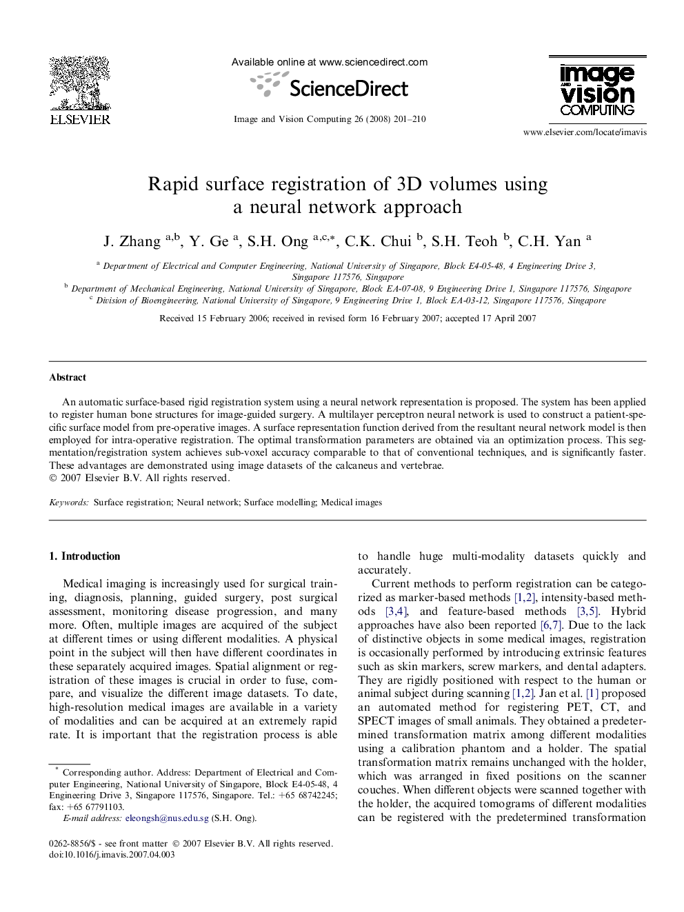 Rapid surface registration of 3D volumes using a neural network approach