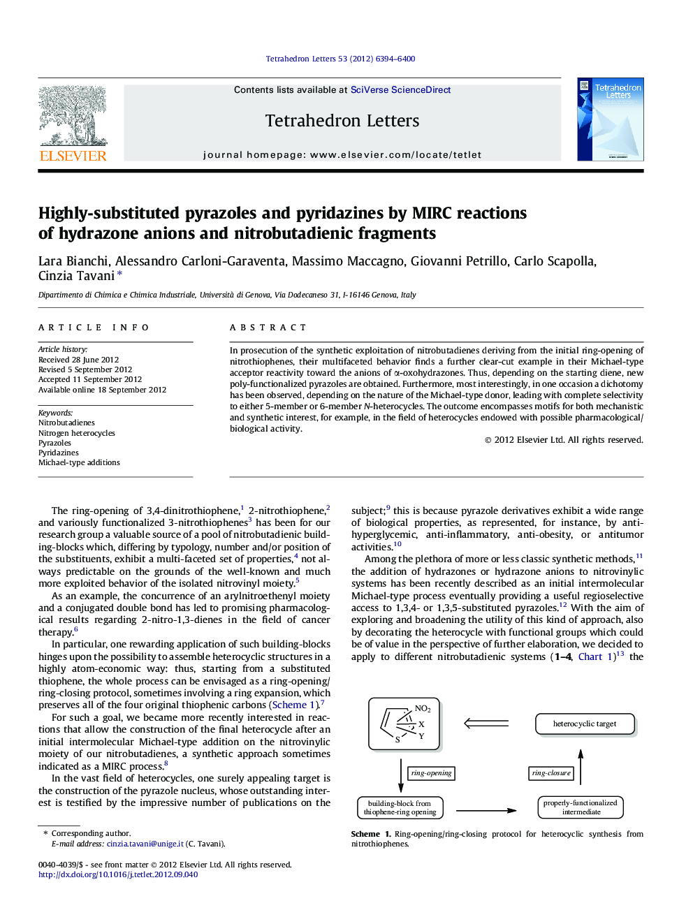 Highly-substituted pyrazoles and pyridazines by MIRC reactions of hydrazone anions and nitrobutadienic fragments