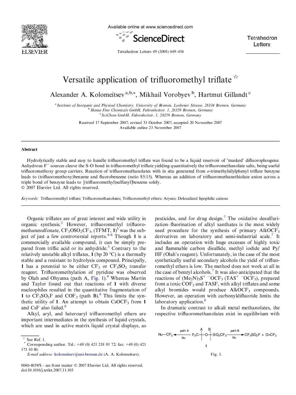 Versatile application of trifluoromethyl triflate