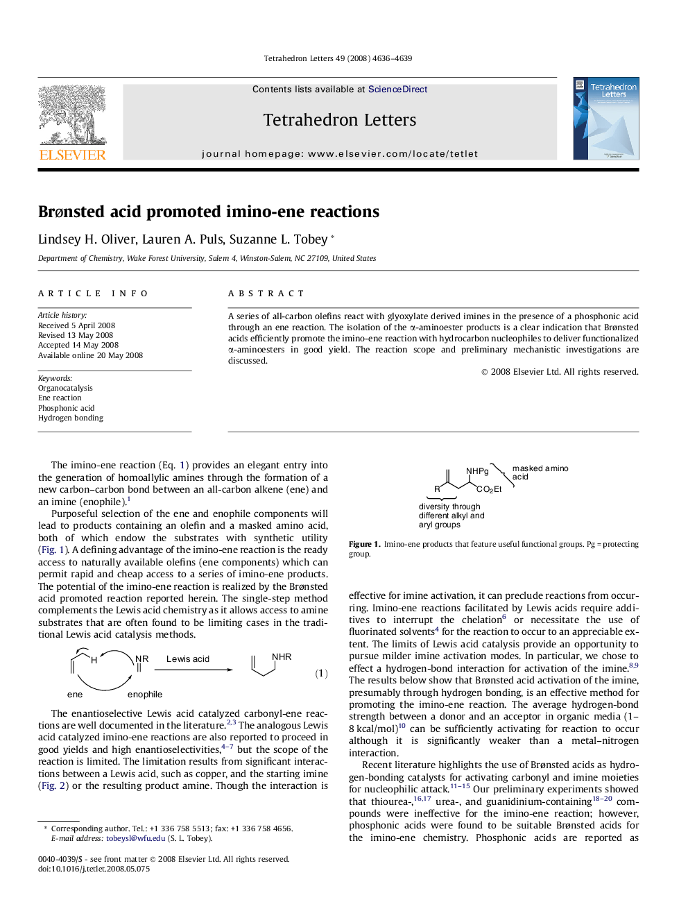 BrÃ¸nsted acid promoted imino-ene reactions
