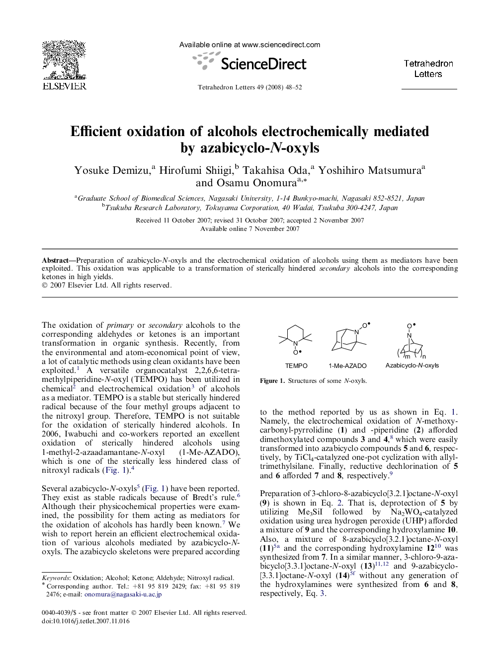 Efficient oxidation of alcohols electrochemically mediated by azabicyclo-N-oxyls