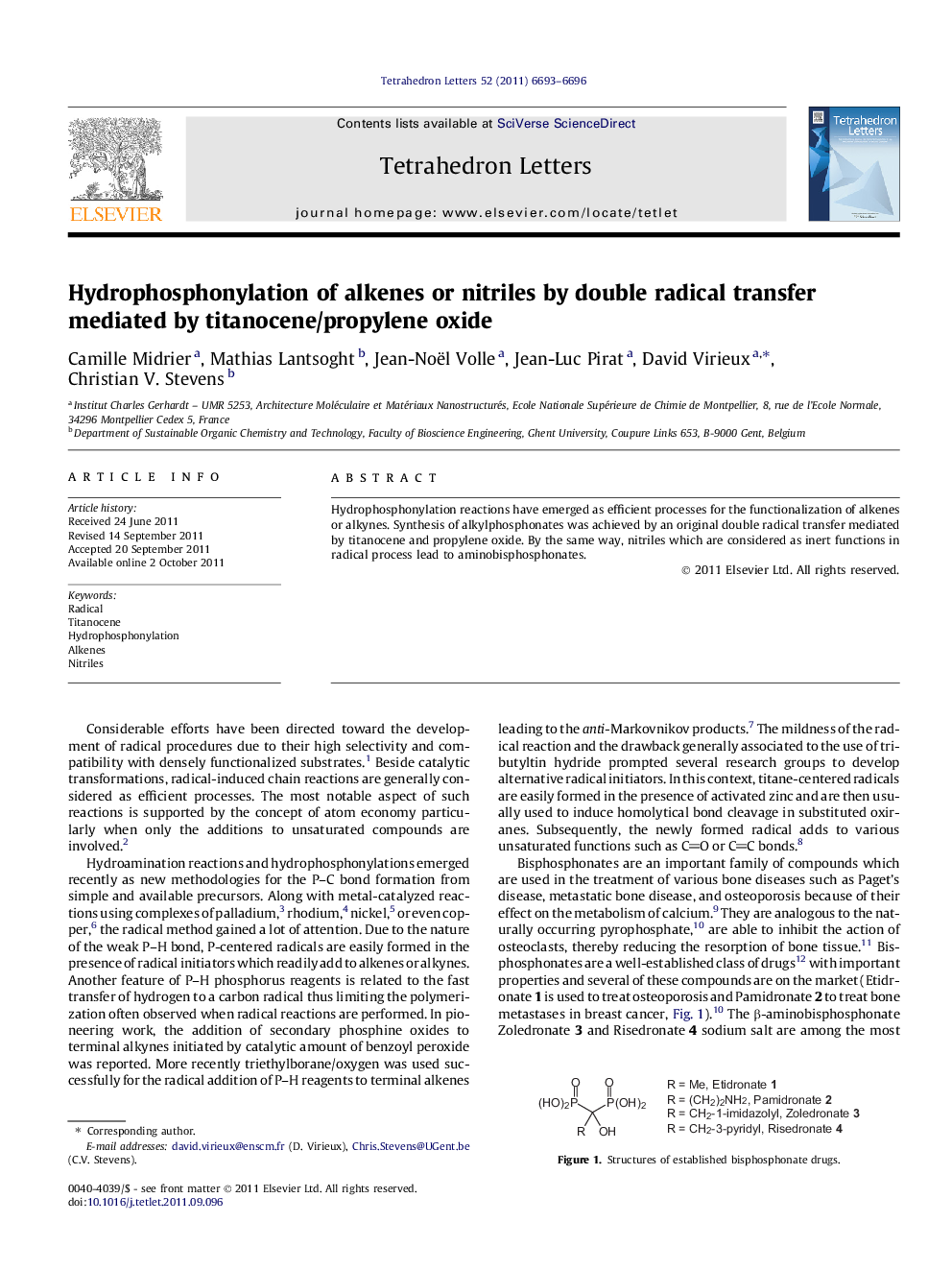 Hydrophosphonylation of alkenes or nitriles by double radical transfer mediated by titanocene/propylene oxide