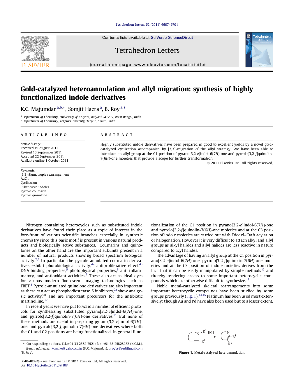 Gold-catalyzed heteroannulation and allyl migration: synthesis of highly functionalized indole derivatives