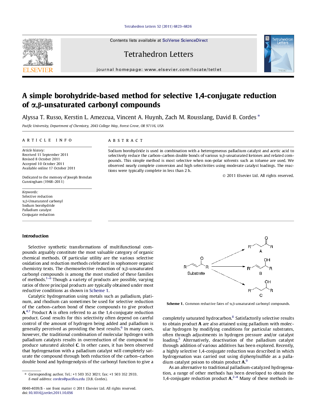 A simple borohydride-based method for selective 1,4-conjugate reduction of Î±,Î²-unsaturated carbonyl compounds