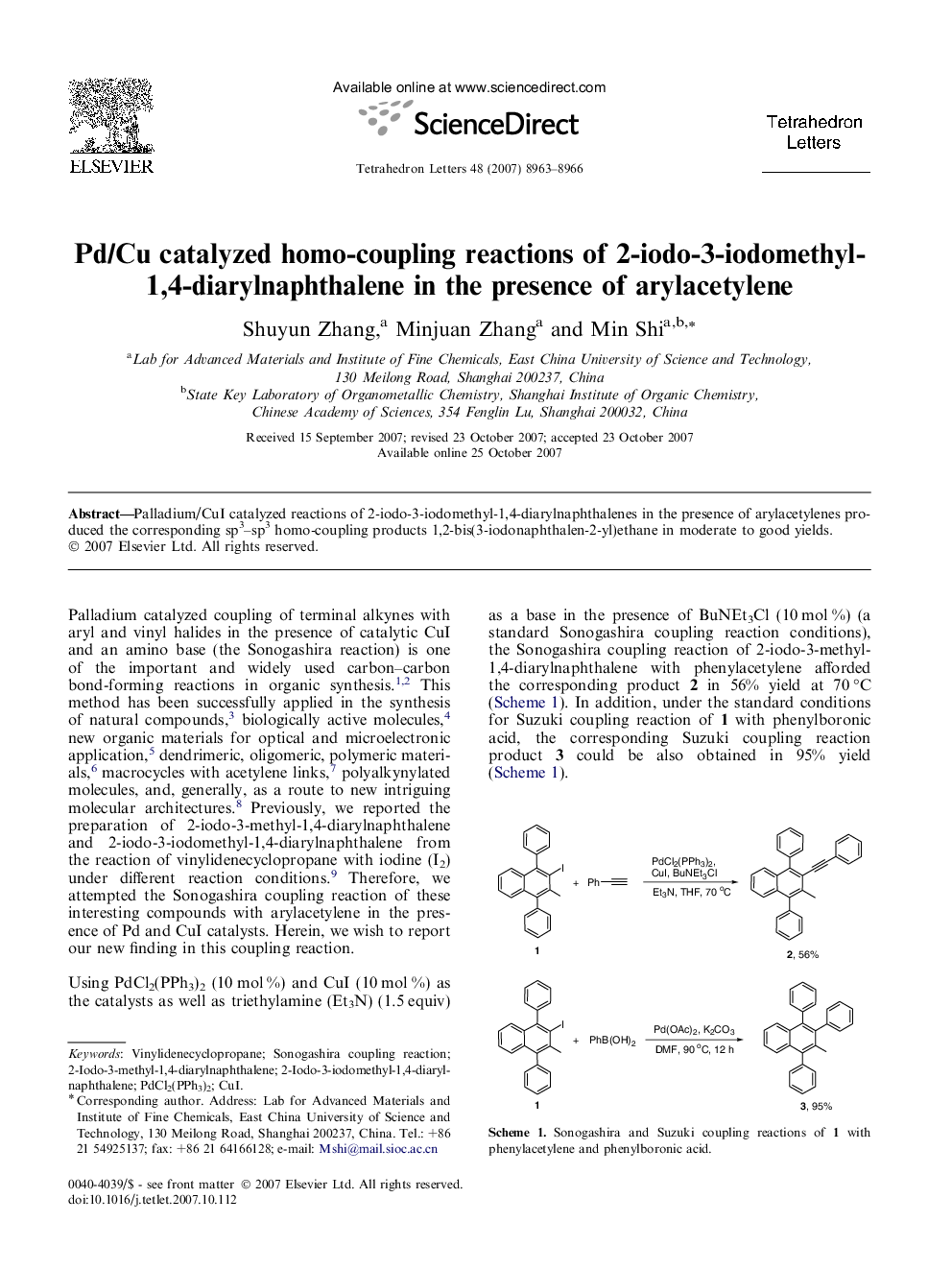 Pd/Cu catalyzed homo-coupling reactions of 2-iodo-3-iodomethyl-1,4-diarylnaphthalene in the presence of arylacetylene