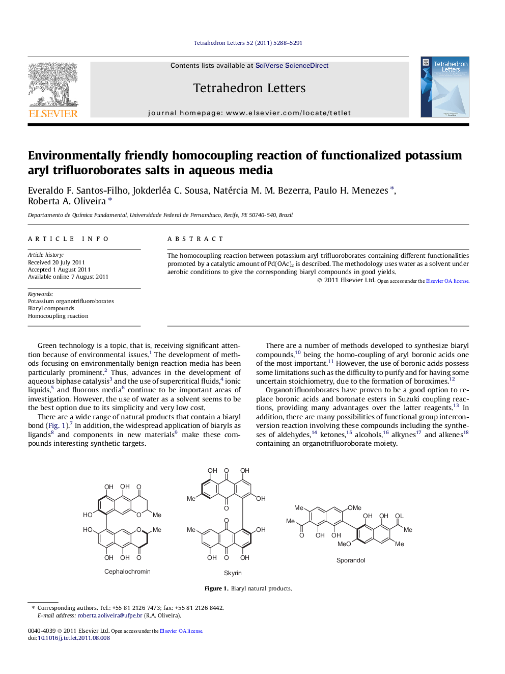 Environmentally friendly homocoupling reaction of functionalized potassium aryl trifluoroborates salts in aqueous media
