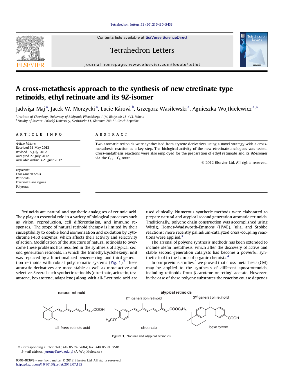 A cross-metathesis approach to the synthesis of new etretinate type retinoids, ethyl retinoate and its 9Z-isomer